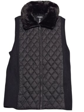 Jones New York Quilted Faux-Fur Collar Vest in Black